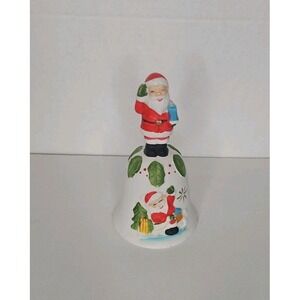 vintage Artmark bisque porcelain Christmas Santa dinner bell 1980's 6" Inch‎